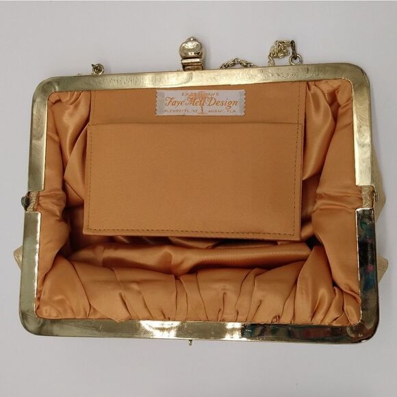 EUC VINTAGE FAYE MELLE Original Rhinestone Mother of Pearl Fluffy Gold Clutch - Picture 4 of 16